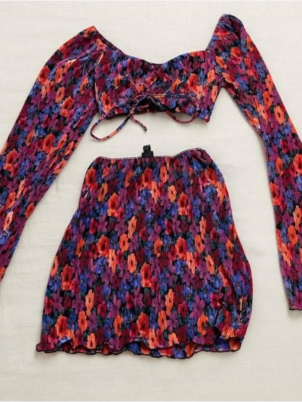 wild fable Multicolor Floral Ribbed Crop Top & Skirt Set